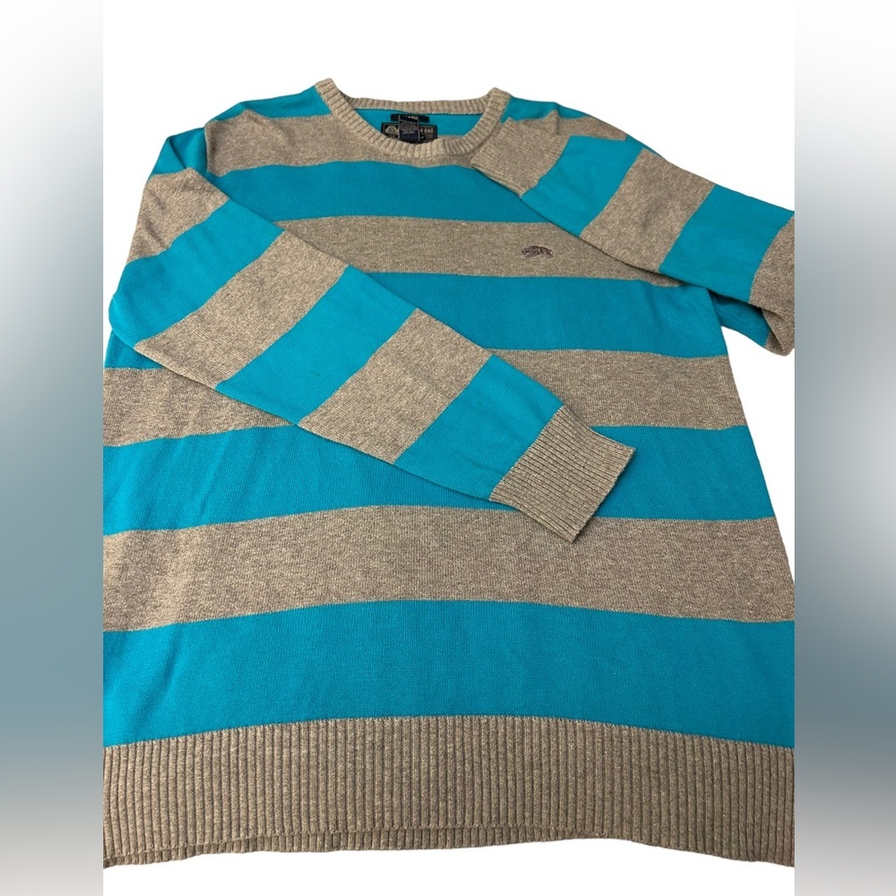 Vintage Men's American‎ Rag Sweater XL Long Sleeve Teal & Gray Stripe